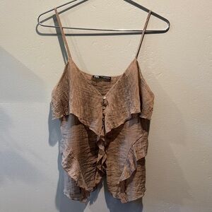 Zara Tan Ruffled Camisole Top